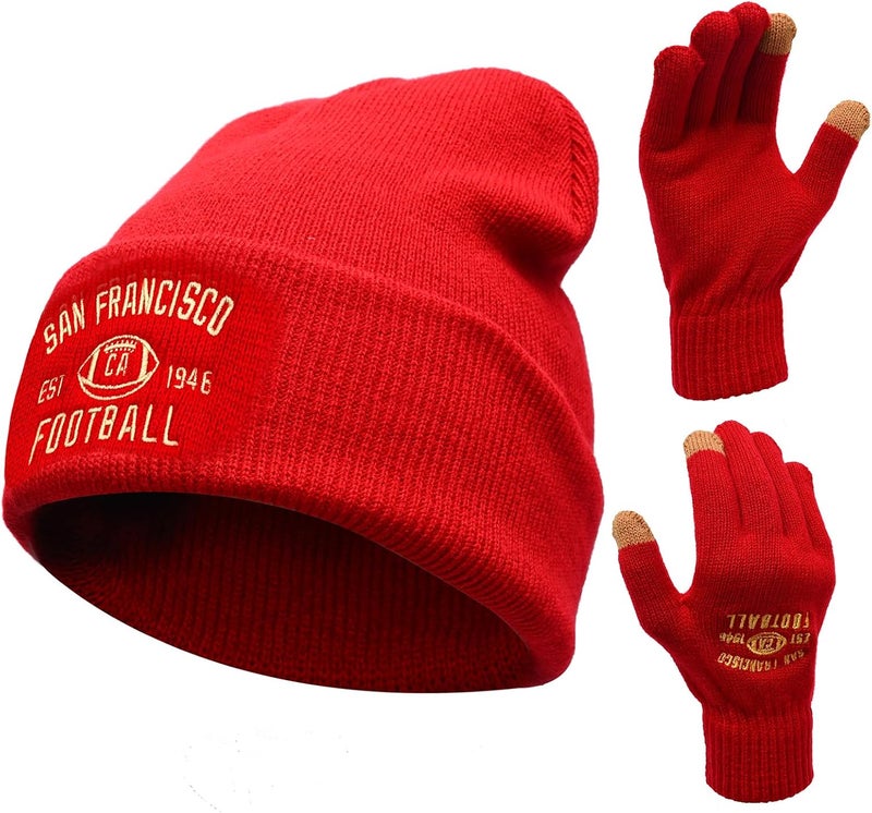 mtstaowe Vintage Classic Skull Cap Embroidery Beanie Fasion Hat Cuffed Winter Hat Knit Comes with Warm Gloves Gifts for Men Women Fans - Image 1